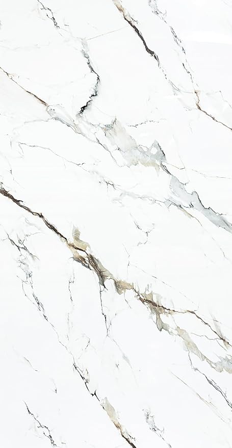 Dundee Deco Faux Marble Wall Panels - Sample - Glossy, Waterproof Indoor Wall Cladding - White, Grey, Tan Veins - Sample 6" x 6"