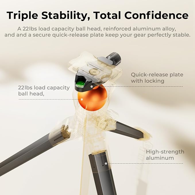 K&F CONCEPT 63" Aluminum Travel Tripod - Image 4