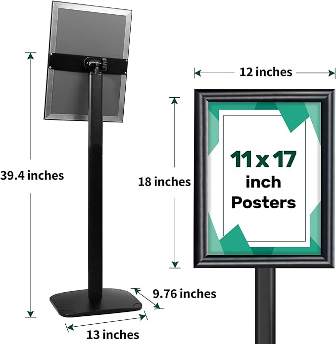 Mutualsign 3Pcs Heavy Duty Pedestal Sign Holder for Display, 11 x 17 inches Adjustable Floor Standing Sign Holder with Weighted Base , Sign Stand for Indoor/Outdoor Advertising，Black