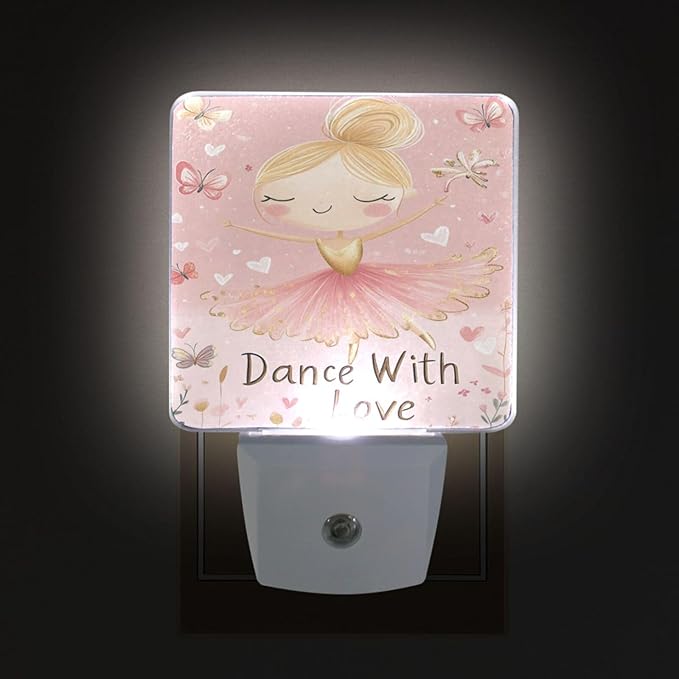 Pigsaly Led Night Light Ballerina Girl Gold Butterfly Night Light Plug in Wall Lamp Smart Dusk to Dawn Sensor Nightlight Led Lamp Energy Saving Lights Gift for Kids Room Bedroom Bathroom Hallway