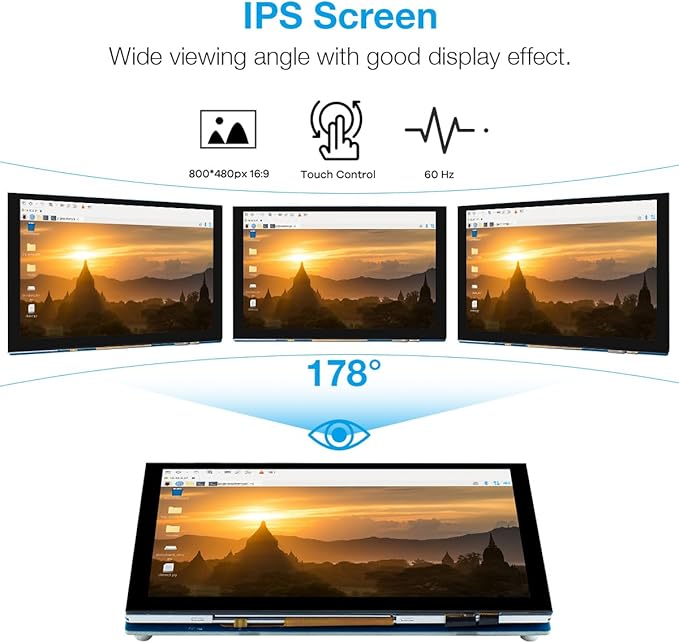 Hosyond 5 Inch Touchscreen IPS MIPI DSI Display Compatible with Raspberry Pi 5/4/3, 800x480 Pixel Capacitive Screen Driver-Free Interface