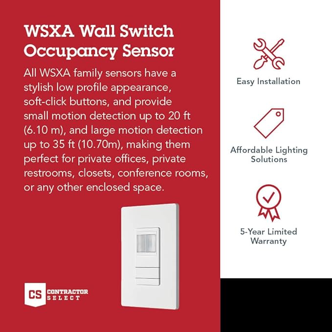 Lithonia Lighting SensorSwitch Wall Mount Motion Sensor Switch, Passive Infrared Wall Switch and Occupancy Sensor, WSXA Series, Single Relay, White (WSXA WH)