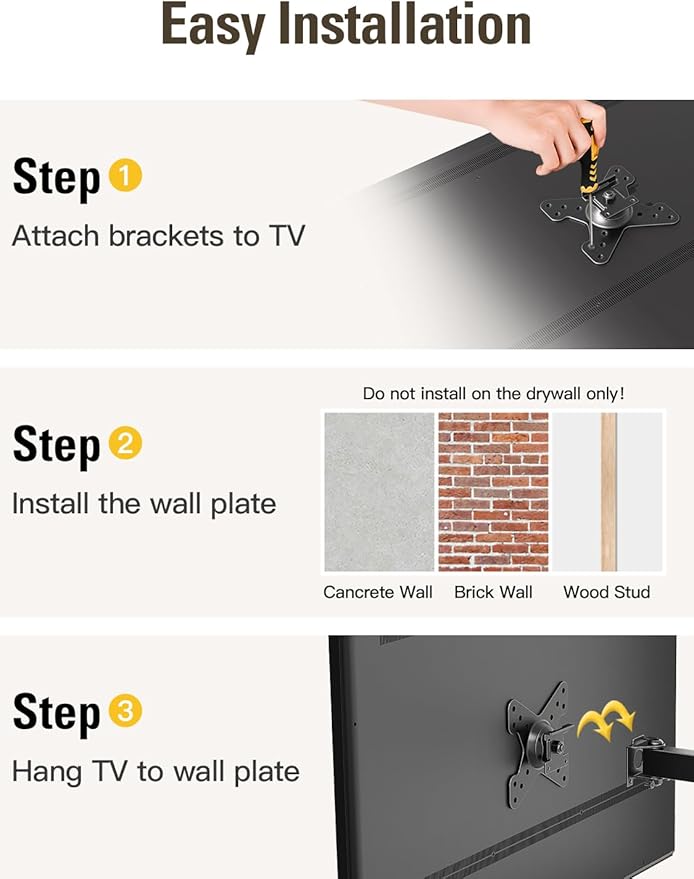 Mounting Dream UL Listed Full Motion Monitor Wall Mount TV Bracket for 10-26 Inch LED, LCD Flat Screen TVs and Monitors, TV Mount with Swivel Articulating Arm, Up to VESA 100x100mm and 33LBS MD2463