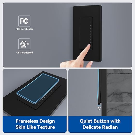 ELEGRP Dimmer Switch, Digital Dimmer Light Switch for LED Lights 150W, INC/HAL 450W, 3 Way LED Dimmer Switch, Needs Neutral Wire, Wall Plate Included, UL Listed, 2 Pack, Matte Black