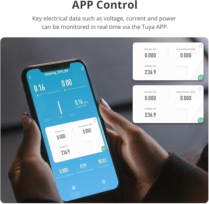 Smart Home Energy Monitor with 2 x 120A CTs, Live Electricity Usage Tracking, Bi-Directional Power Tracking, Supports Single-Phase 3-Wire System, 2.4GHz Wi-Fi (WiFi Version)