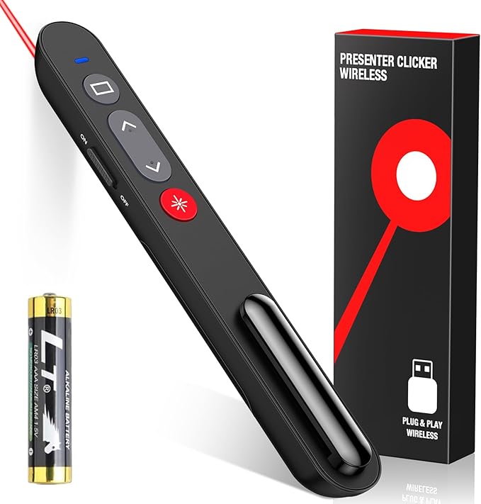 NinjajoyOX Presentation Clicker, Wireless Presenter Clicker with AAA Battery for PowerPoint Slide with Hyperlink & Volume Control, Presentation Remote for Mac/Computer/Laptop, Google Slide/PPT/Keynote
