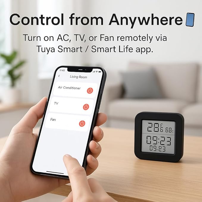 Toyanc Universal Remote Hub: WiFi IR Blaster with Built-in Temp & Humidity Monitor - Smart Home Automation for Air Conditioner, TV, & Audio - Compatible with Smart Life, Tuya, Alexa & Google