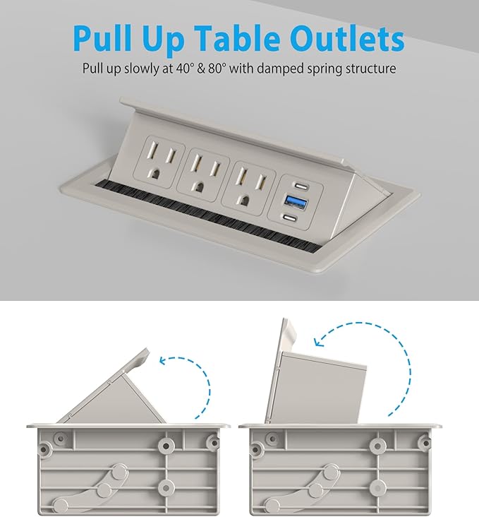 Recessed Conference Table Power Hub with 20W USB-C PD Fast Charging, Flush Mounted for Desks, Kitchens & RVs, 6FT Power Cord (Golden)