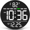 WallarGe Large Digital Wall Clock with LED Display, Electric Wall Clock with Temperature, Auto DST, Date, and Day, 5-Level Brightness for Office, Bedroom, Living Room, Classroom Décor