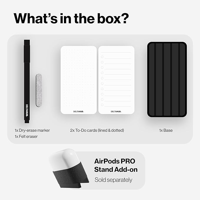 DeltaHub Reusable To-Do List for Desk - Dry Erase Daily Planner with 2 Cards, Marker & Eraser - Minimalist Desktop Organizer for Office, Work from Home - Analog Productivity Tool (Black)