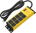 CCCEI Yellow Heavy Duty Power Strip Surge Protector 20 AMP, 8 Outlets 12 Gauge Industrial Shop Garage Metal Multiple Outlets, 12 FT Extension Cord 5-15P Adapter High Amp 6-20R T-Slot 20a for Appliance