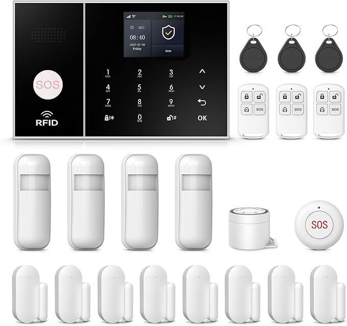PGST WiFi Alarm System for Home Security,DIY Door Alarm Sensors,Tuya App Remote Control,Work with Alexa&Google for Villa,Apartment,Cabage,No Contract Fee