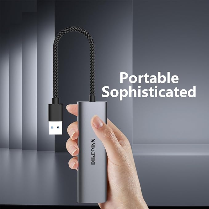 DIKEQINN 5-in-1 USB Hub with Gigabit Ethernet Ports and 3 USB 3.0 Ports, Suitable for USB-C/Type-C Interface laptops Such as MacBook Pro/Air, Dell XPS, Lenovo, Huawei, etc., Plug and Play(USB-A)