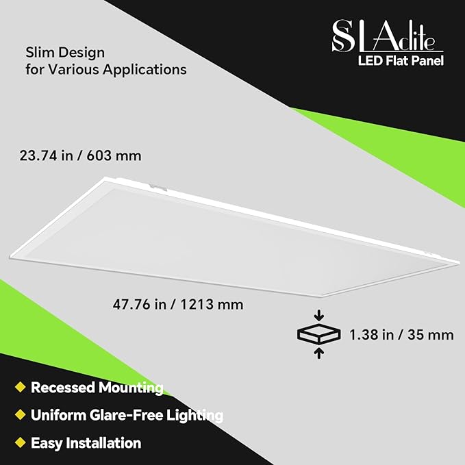 SLAclite 6 Pack 2x4 LED Flat Panel Light 50/40/35/30/25W 6500lm Adjustable, 0-10V Dimmable LED Flush Mount Ceiling Light Fixtures, 2.7K/3K/3.5K/4K/5K Selectable for Office Kitchen Garage - ETL Listed