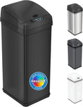 iTouchless 13 Gallon Kitchen Trash Can with Odor Filter, Automatic Motion Sensor Bin, Soft-Close Stainless Steel, Slim Wastebasket for Narrow Spaces, Matte Black