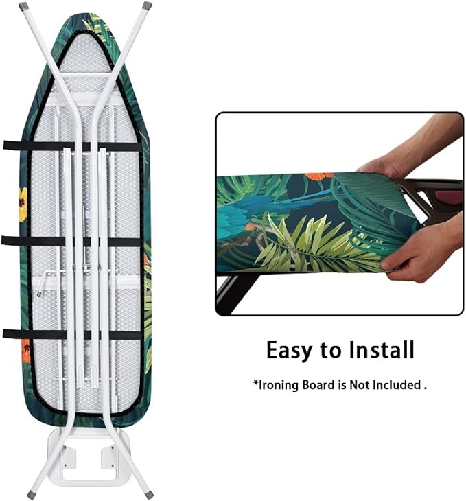 ZCFYGDX Ironing Board Cover Easy Install with Elastic Edge 3 Bottom Nylon Buckle Straps Breathable Ironing Decor Suitable for Wide Ironing Board House Decor Parrot Palm Leaf Print Size-XL