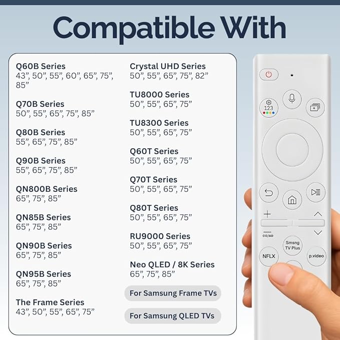 2 Pack BN59-01391A Samsung TV Remote Control Replacement for Smart TV - Easy Setup, Universal Bluetooth/IR Voice Remote, Solarcell - Works with Samsung QLED, Frame, Crystal UHD, 4K, & LED Smart TVs