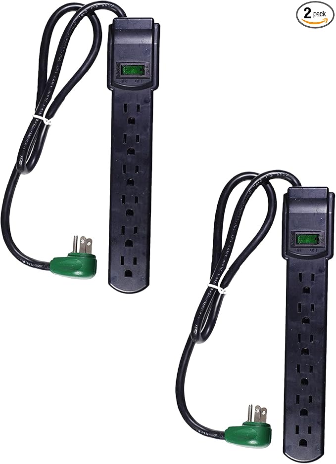 GoGreen Power Inc. (G-16103MSBK-2) 6 Outlet Surge Protector, 2.5FT Cord, Black, 2 Pack