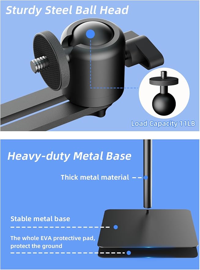suptek Projector Stand Against Wall Hidden Stand, 360°Swivel, Height Adjustable, Universal Projector Mount Bracket, Compatible with Home Office Video Vlog DVR Camera, Upgraded Large Ball Head, PR007FP
