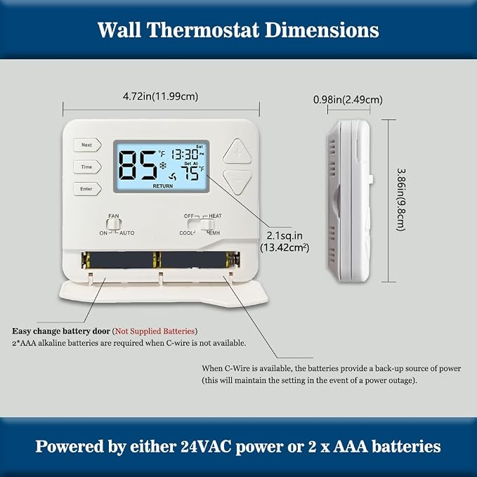 Thermostat for Heat Pump, NonProgrammable Thermostat for Home, Conventional - Image 4