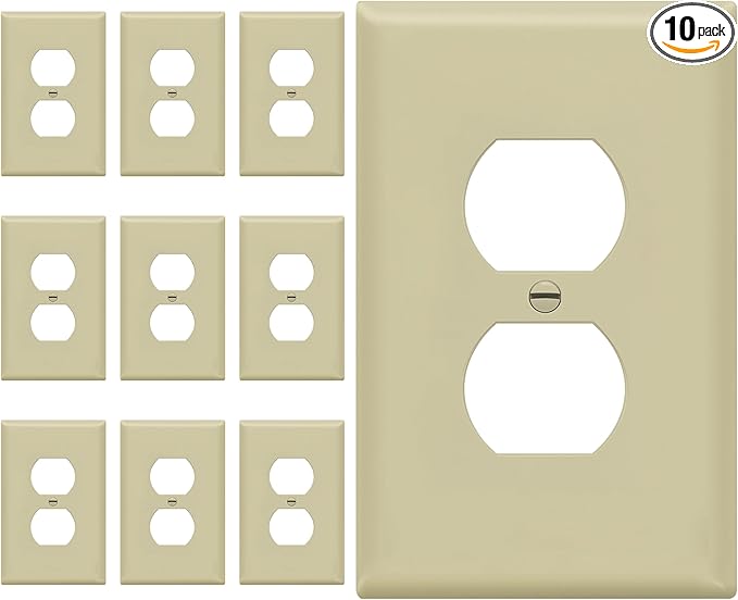 ENERLITES Duplex Receptacle Outlet Wall Plate, Electrical Outlet Cover, Gloss Finish, Mid-Size 1-Gang 4.88" x 3.11", Unbreakable Polycarbonate Thermoplastic, UL Listed, 8821M-I-10PCS, Ivory, 10 Pack