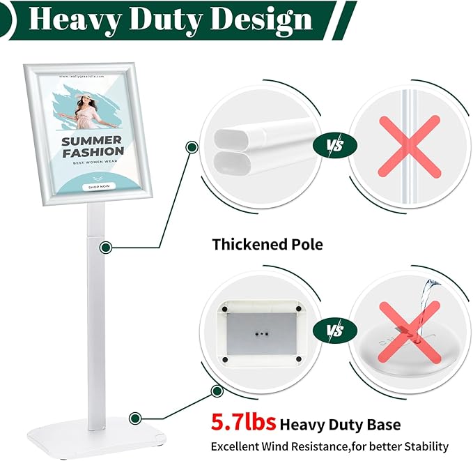 Mutualsign 3Pcs Heavy Duty Pedestal Sign Holder for Display, 8.5 x 11 inches Adjustable Floor Standing Sign Holder with Weighted Base ,Sign Stand for Indoor/Outdoor Advertising，Silver