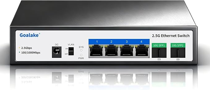 Goalake 2.5G Switch, 6-Port Ethernet Switch, 4×2.5G RJ45 + 2×10G SFP Ports by Goalake