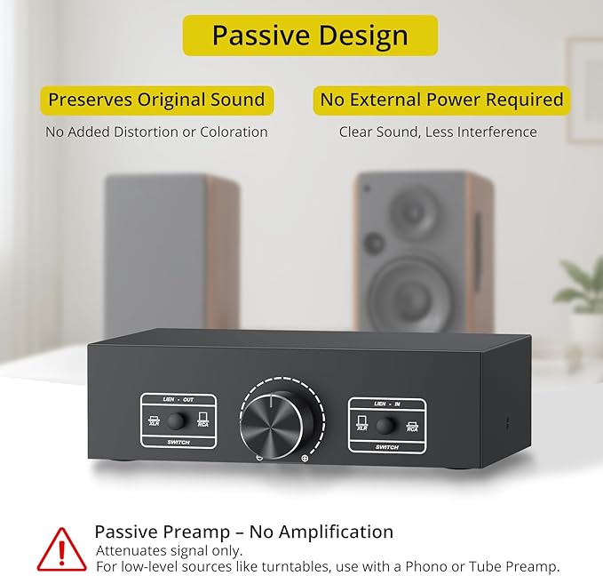 PROZOR 2-IN-2-OUT XLR Balanced/RCA Converter Audio Selector Splitter | Passive Switch Box with Volume Control