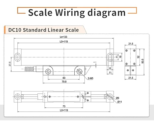 3 Axis DRO Kit Digital Readout TTL Linear Scale Kit 5um Precision (0.0002") for Milling Lathe Machine （170mm~1020mm ）