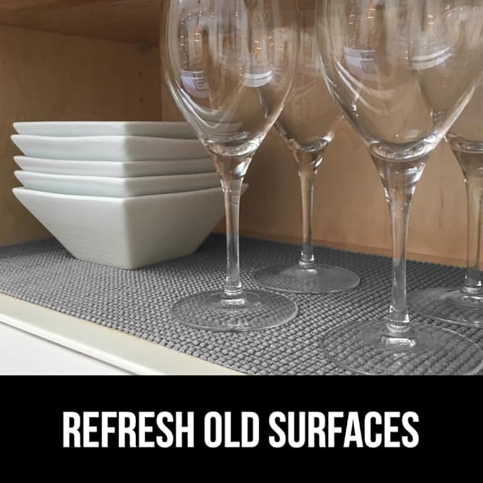 GORILLA GRIP powerGRIP Drawer Shelf and Cabinet Liner, Thick Strong Hold, Non-Adhesive Liners Protect Kitchen Cabinets and Cupboard, Bathroom Drawers, Easy Install, Breathable Mat, 24" x20', Gray