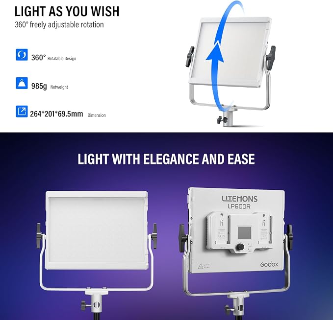 Godox LP600R 60W RGB LED Light Panel 2-Light Kit, Light Stand, Carrying Case - Image 6