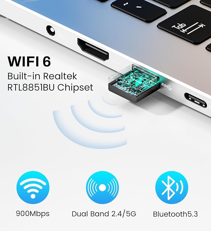 USB WiFi 6 Adapter for PC Desktop & Laptop, 900Mbps Dual Band 2.4/5GHz - Image 3