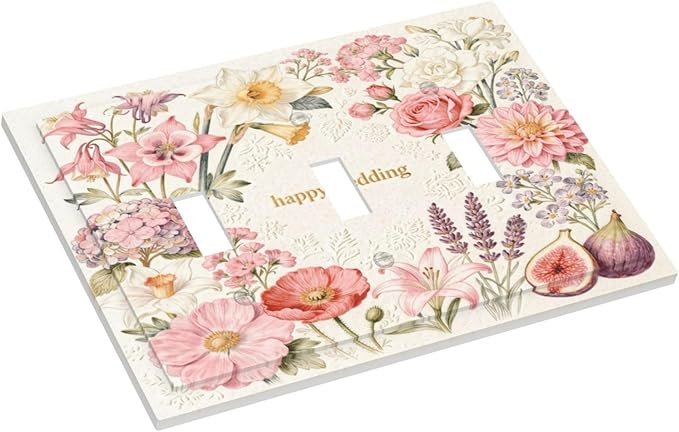 Bvtewkhz Floral Plant Watercolor Flowers 3 Gang Triple Toggle Decorative Outlet Covers Light Switch Plate Electrical Receptacle Switchplate For Bathroom Kitchen Bedroom