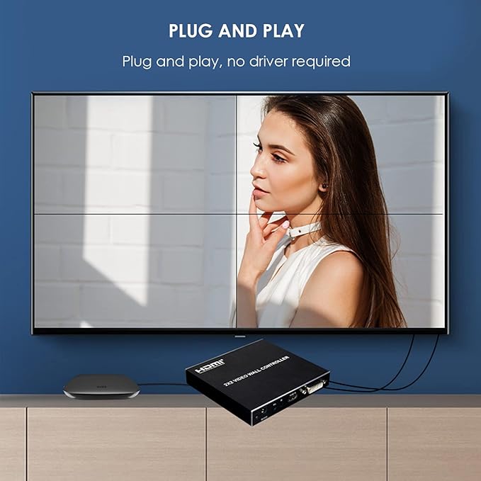 Video Wall Controller, 4K HD Display Seamless Splicing Processor with RS232, Input, 4 Way Audio Output 180° Rotate TV Wall Display 2x2 1x2 1x3 1x4 2x1 3x1 4x1 (US Plug)