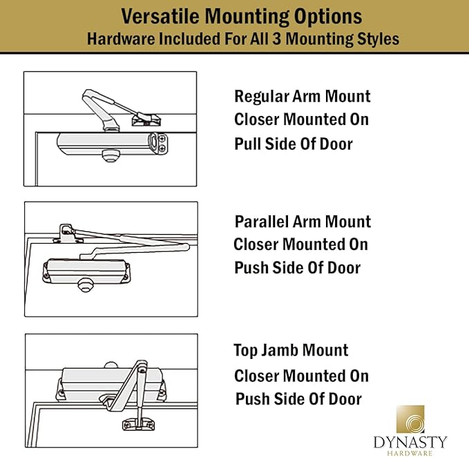 Dynasty Hardware Door Closer, Grade 1 Heavy Duty Commercial Hydraulic Closer, Self-Closing, Adjustable Spring Size 1-6, ADA Compliant, Surface Mount, Sprayed Aluminum, Series 8500