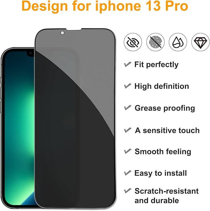 PEHAEL 2+2 Pack for iPhone 13 Pro Privacy Screen Protector - Image 2