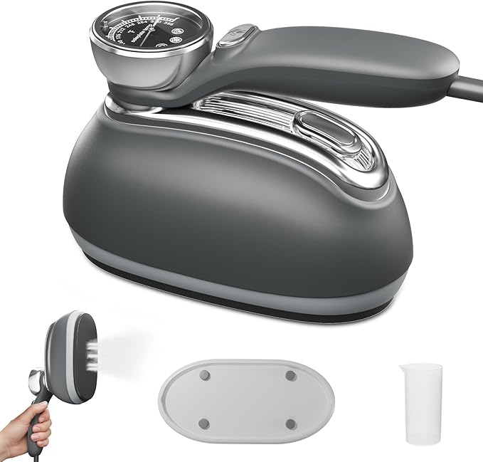 Killrose Steamer for Clothes, 2 in 1 Clothes Steamer Handheld, 1200W Steam Iron, 3 Level Thermometer Display Dashboard Travel Iron, 180° Rotatable Portable Handheld, 15s Heat Up, Water Tank, 120V