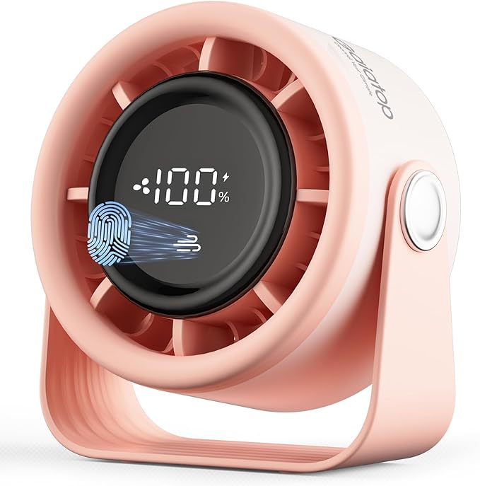 Gaiatop Small Desk Fan Rechargeable, 5in Personal Fan 4000mAh Battery Powered, Touch Control LED Display, 360° Tilt, 5-Speed Strong Wind, Bedroom Dorm Office Desk Accessories, Gifts for Women Girls