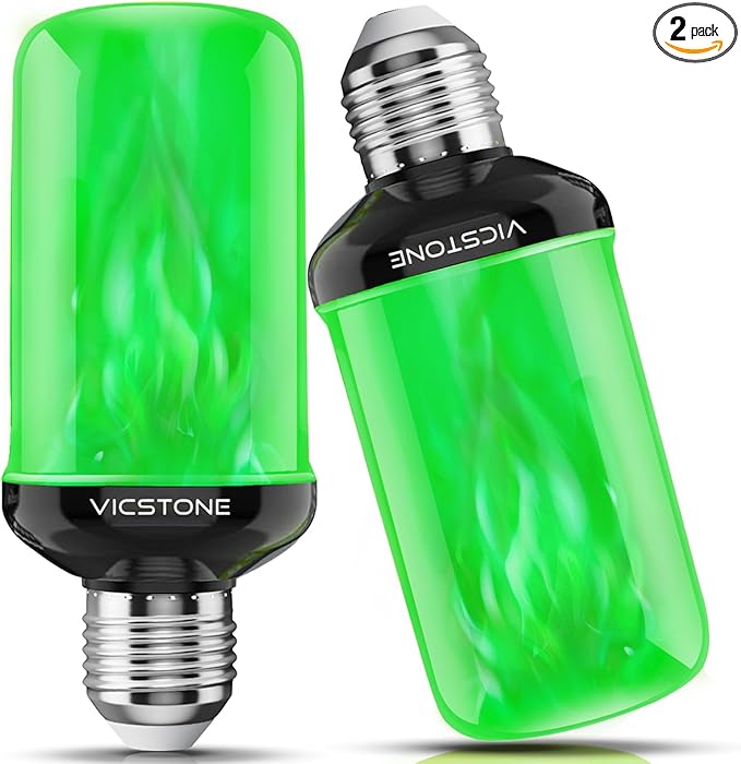 Vicstone Upgraded LED Flame Light Bulbs Christmas Decorations, 4-Mode Flickering Light Bulbs with Upside Down Effect, E26 27 Fire Light Bulb for Porch Party Patio Home Halloween Indoor Outdoor, Green