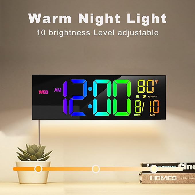 JALL 13" Large Digital Wall Mount Clock, Count Down Timer, Alarm, Big LED, 8 RGB Color, DST, Temperature for Living Room Classroom Desk, Xmas, Birthday Gift for Senior Mom Dad