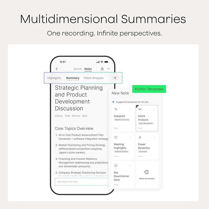 Plaud NotePin S AI Voice Recorder, Wearable AI Notetaker, AI Transcribe & Summarize, Support 112 Languages, 64GB Memory, Audio Recorder for Meetings Interviews with 4 Accessories