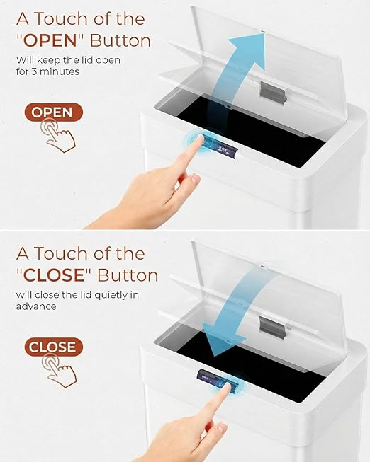 TLSUNNY 16 Gallon Motion Sensor Trash Can,Touchless Automatic Garbage Can,Brushed Stainless Steel Smart Bin,with Bag Holder,Soft Close Lid,for Kitchen,Office,RV,Bedroom,Living Room (White, 60L)