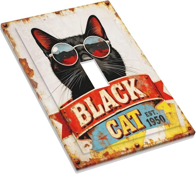 Bvtewkhz Black Cat Vintage 1 Gang Single Toggle Decorative Outlet Covers Light Switch Plate Electrical Receptacle Switchplate For Bathroom Kitchen Bedroom