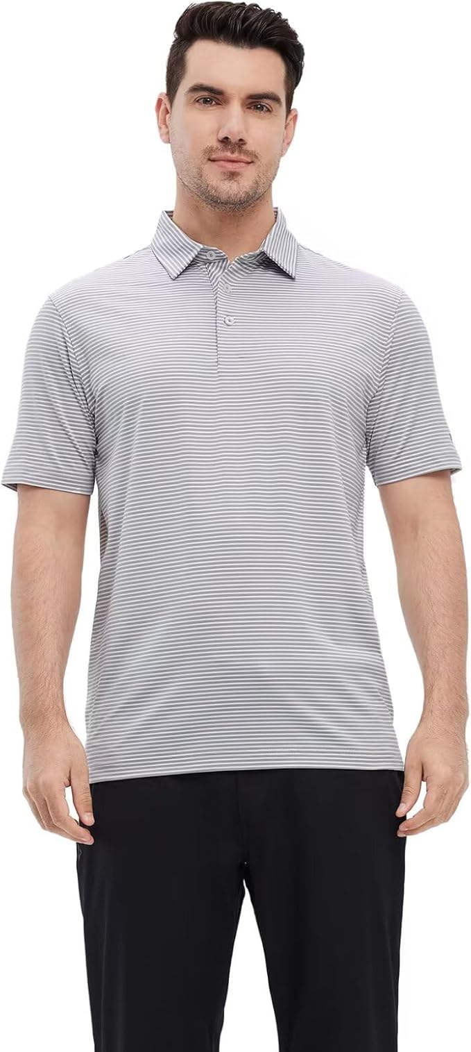 Golf Shirts for Men Dry Fit Short Sleeve Print Performance Moisture Wicking Polo Shirt
