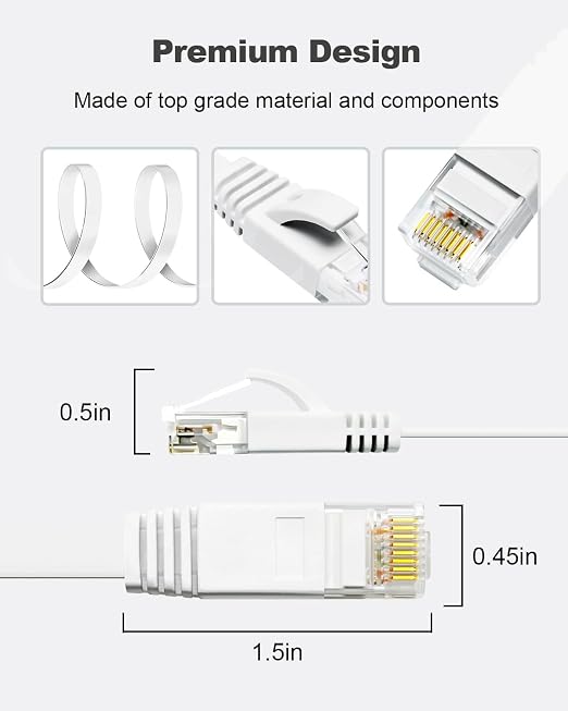Yauhody CAT 6 Ethernet Cable 10ft 6-Pack White, High Speed Solid Flat CAT6 - Image 7