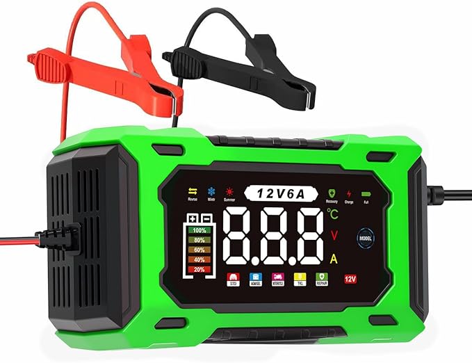 6-Amp 12V Smart Car Battery Charger, Battery Maintainer Trickle Charger with Desulfator, Pulse Repair & Overcharge Protection - for Car Lawn Mower Marine Lead-Acid Batteries (Green)