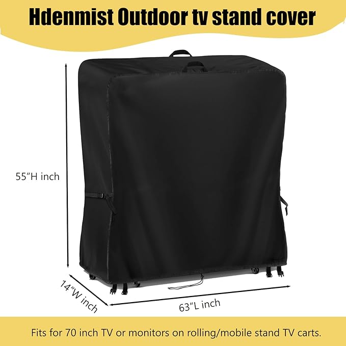Hdenmist Outdoor TV Cover 63 Inch Weatherproof, Waterproof Outdoor TV Stand Covers for Rolling Mobile TV Stand Cart, TV Screen Protector Covers for Outside-63”L x 14”W x 55”H(Cover Only)