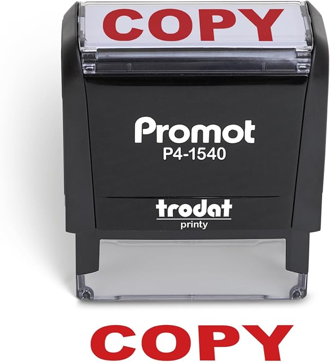Promot Copy Self Inking Rubber Stamp - Refillable Stampers for Office - Business, Accounting, Bookkeeping, Coding, Legal, Notary, Work, Ordering, Inventory Stamps - Red Ink