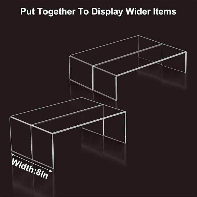 Blaithom Acrylic Display Riser Stand,4Pcs 12'' Length Tier Display Stands, Thickened to 0.2''(5mm) Acrylic Shelf Risers for Perfume Display,Risers for Buffet Table,Cupcake Stand,Pop Figurines,Tumbler,Food