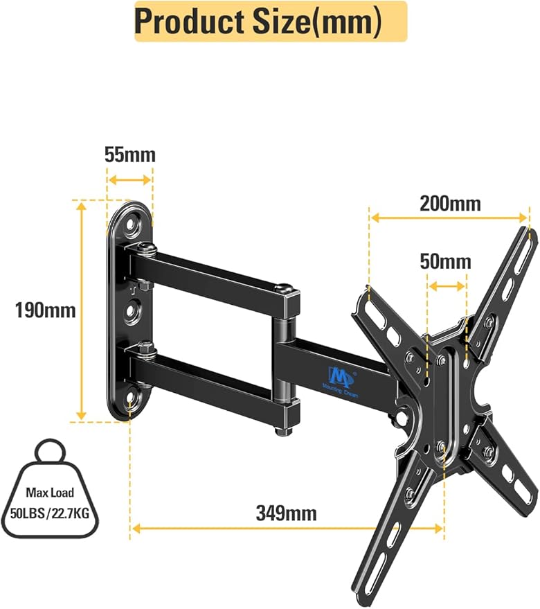 Mounting Dream UL Listed TV Mount Swivel and Tilt for Most 13-42 Inch TVs, Full Motion TV Wall Mount Bracket with Articulating Arm, Max VESA 200x200mm, Loading 50 lbs, MD2465